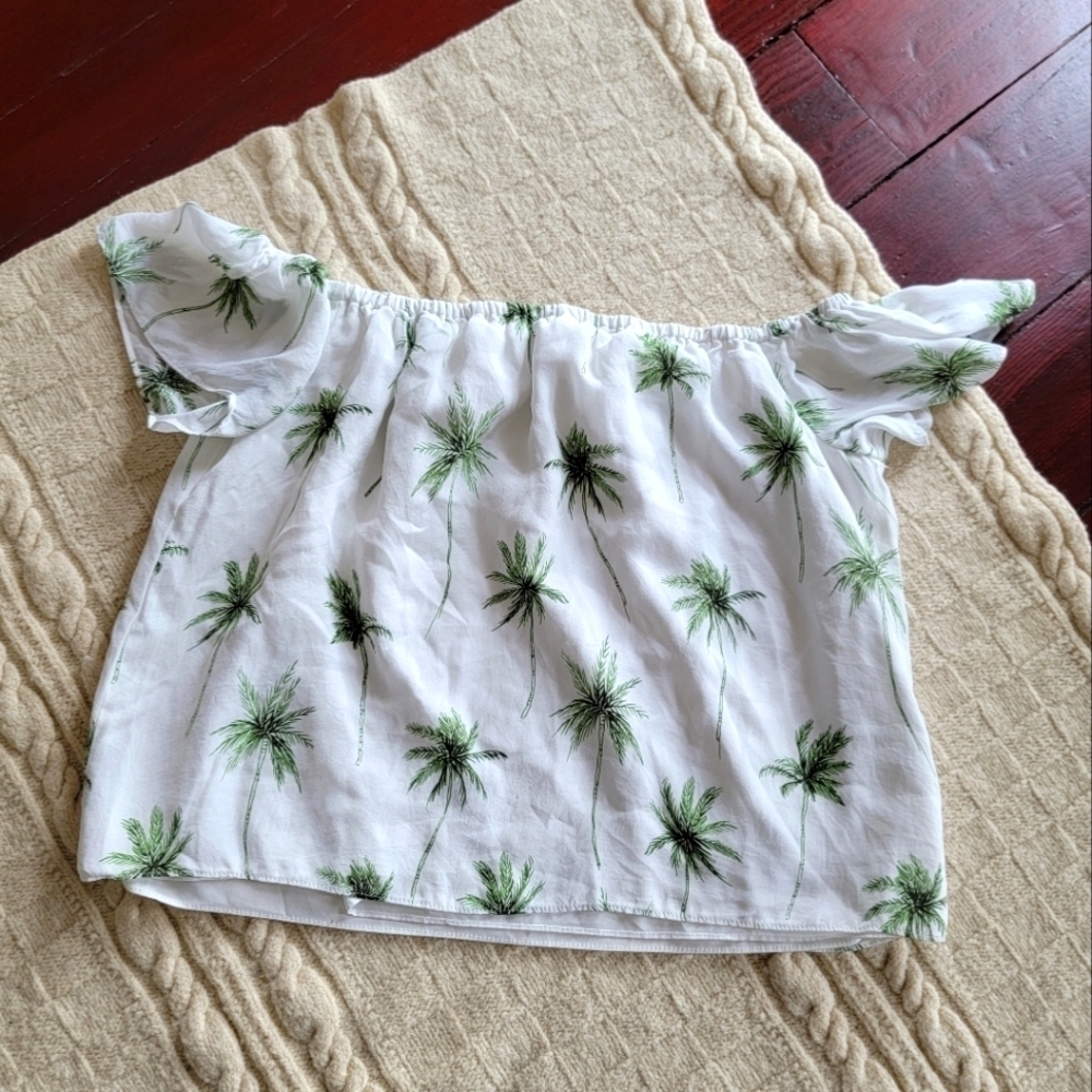 Milly Silk Palm Tree Off Shoulder Blouse size S/P